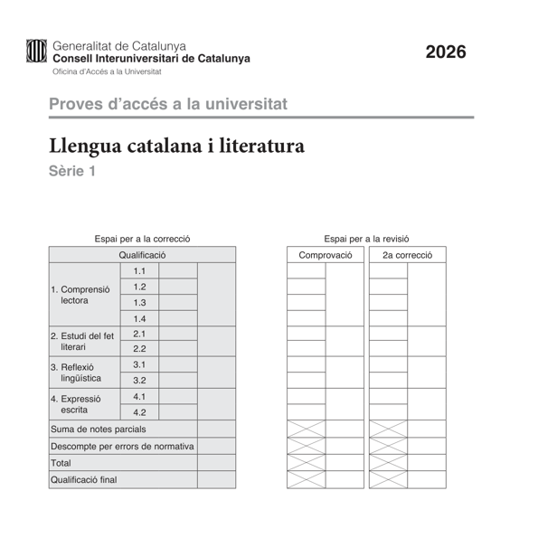 Selectividad Catalán convocatoria junio 2026