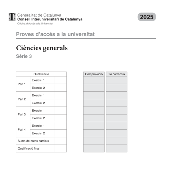Selectividad Ciències generals convocatoria setembre 2025
