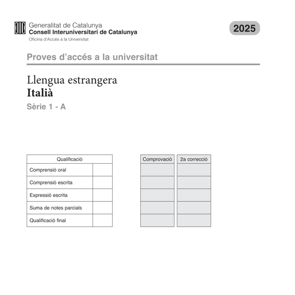 Selectividad Italià convocatoria juny 2025
