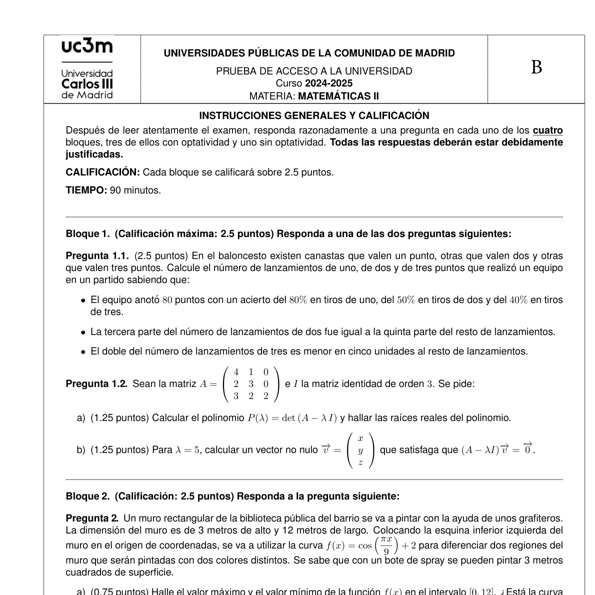 Selectividad Matemáticas convocatoria junio 2025