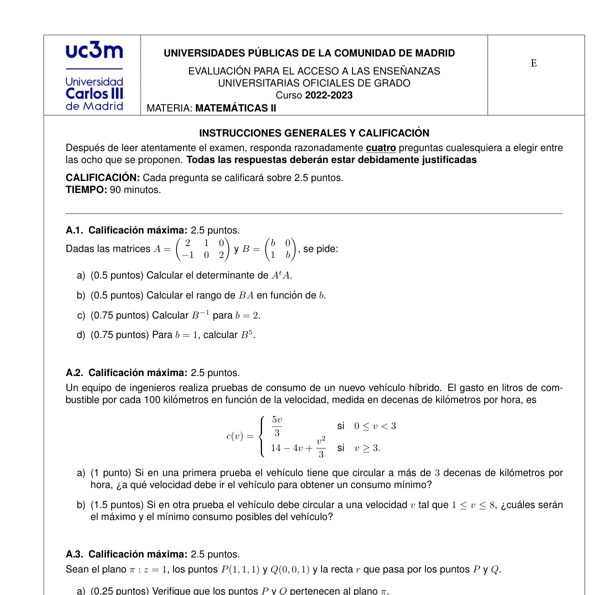 Selectividad Matemáticas convocatoria septiembre 2023